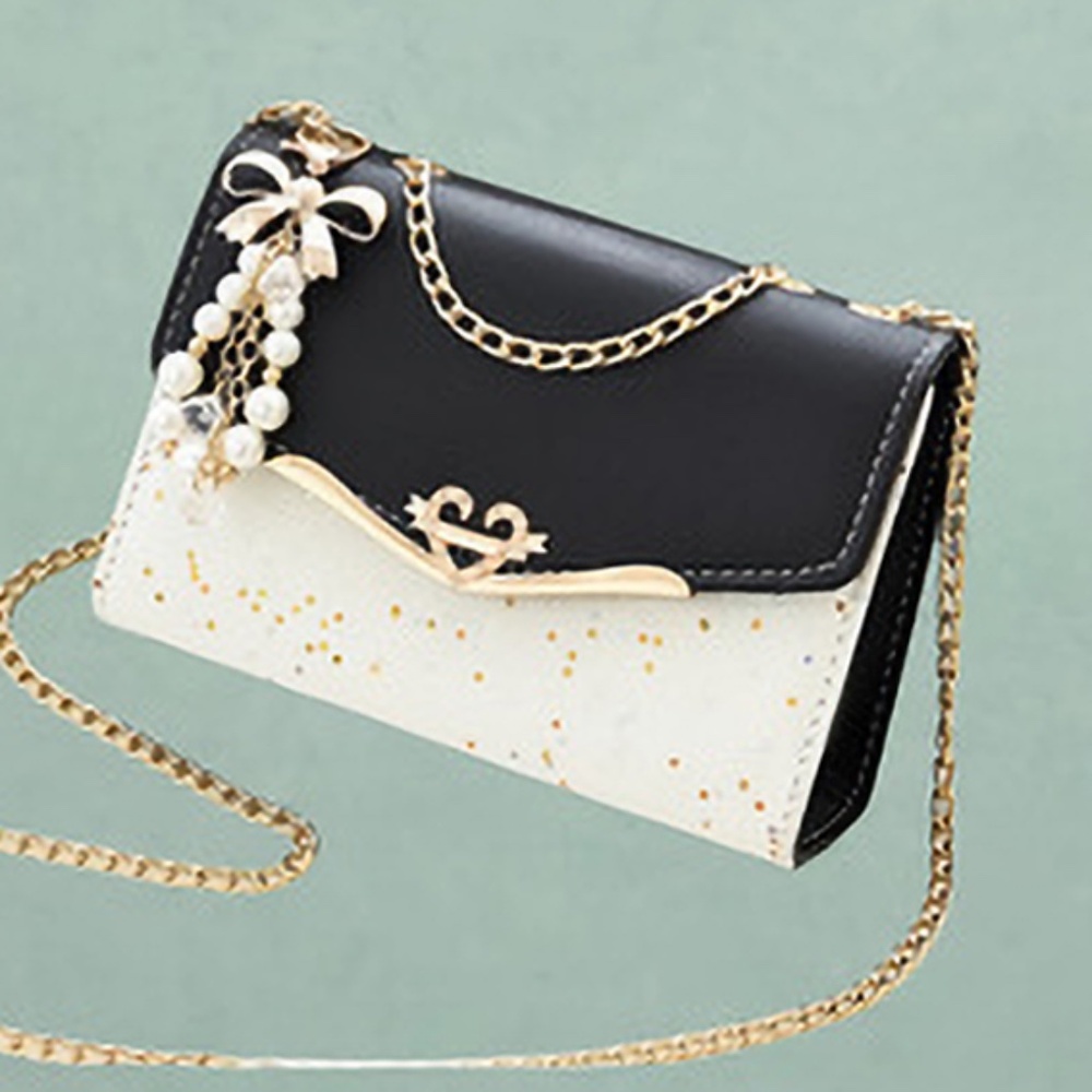 Color Blocked Women's Shoulder Bag - Bow Chain Tote Bag, Metal Chain Decorative